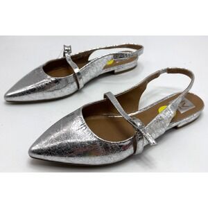 DV By Dolce Vita Carder Silver Crackle Slingback Flats Women's 9 Pointed Toe